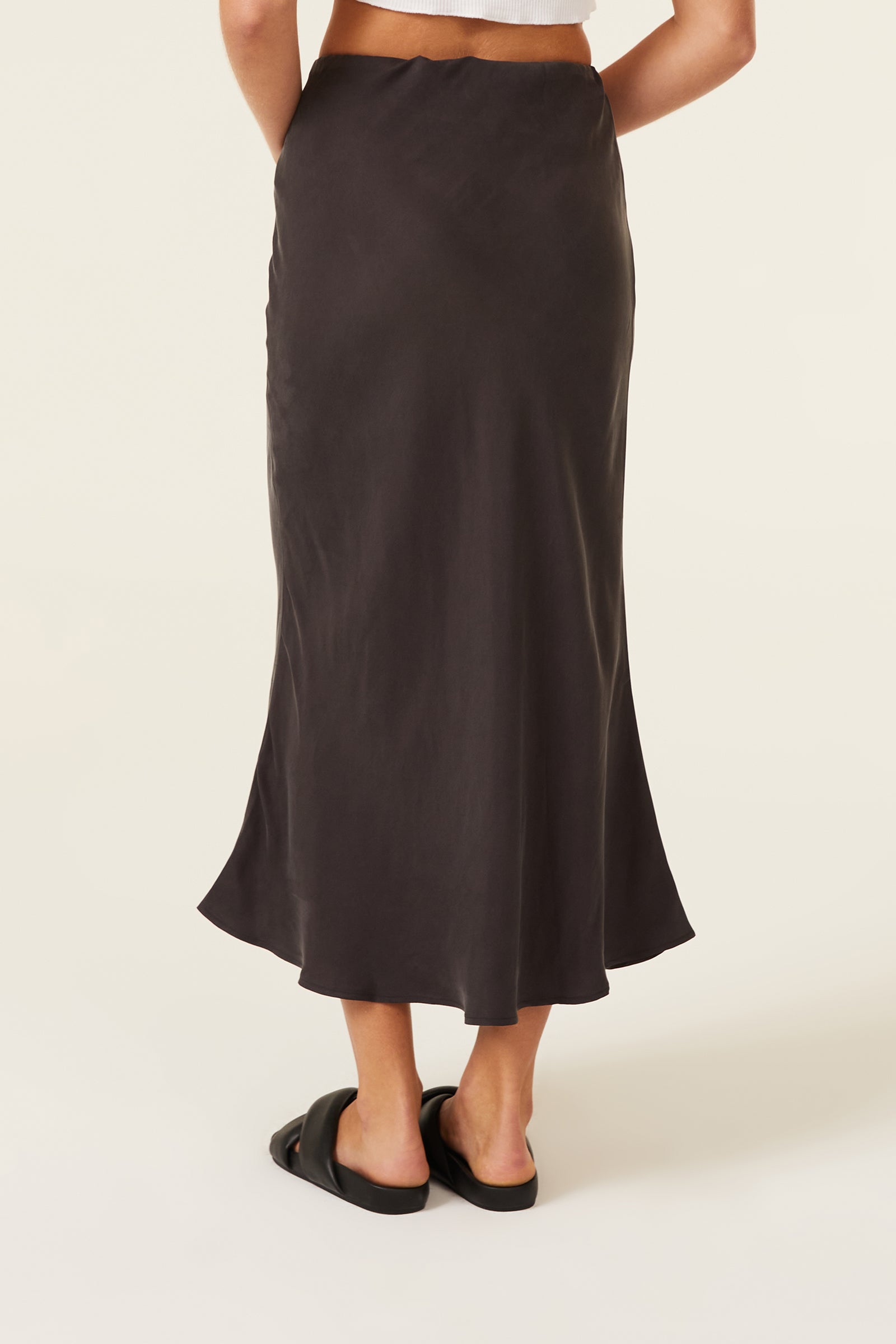 Nude Lucy Harlow Cupro Midi Skirt In A Dark Grey In A Brown Coal Colour 