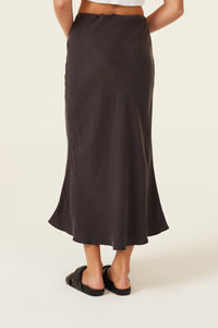 Nude Lucy Harlow Cupro Midi Skirt in a Dark Grey In a Brown Coal Colour