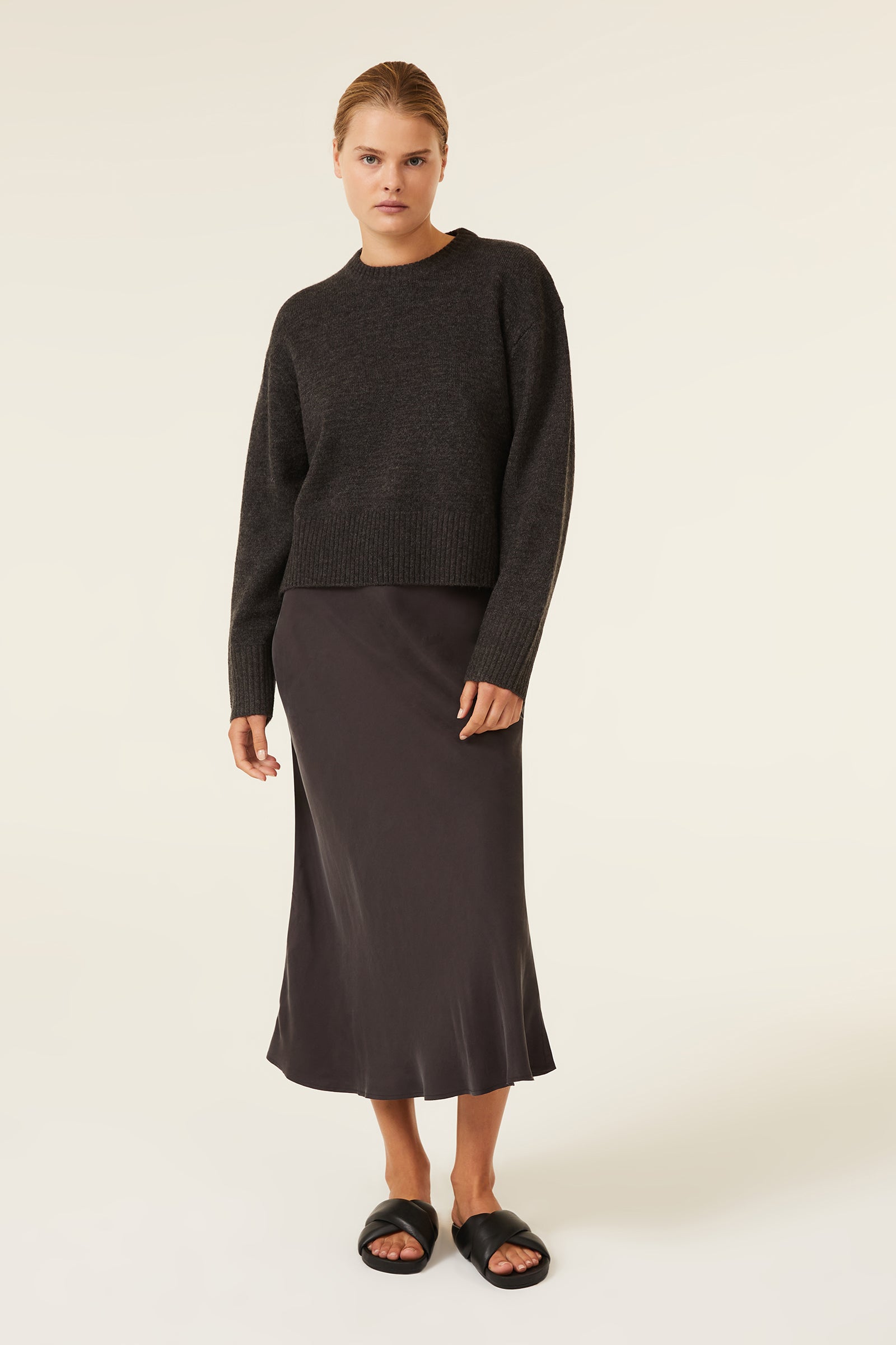 Nude Lucy Finley Knit in a Dark Grey In a Brown Coal Colour