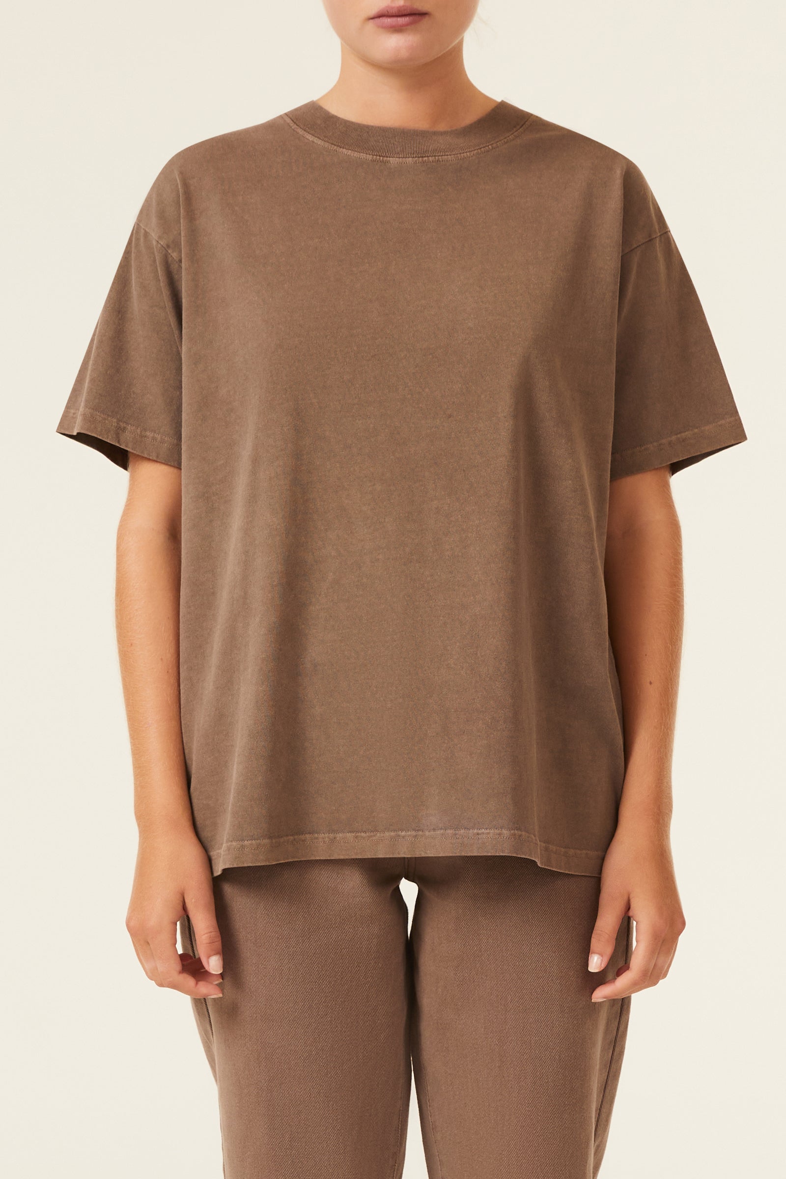 Nude Lucy Frankie Organic Washed Bf Tee in a Brown Carob Colour