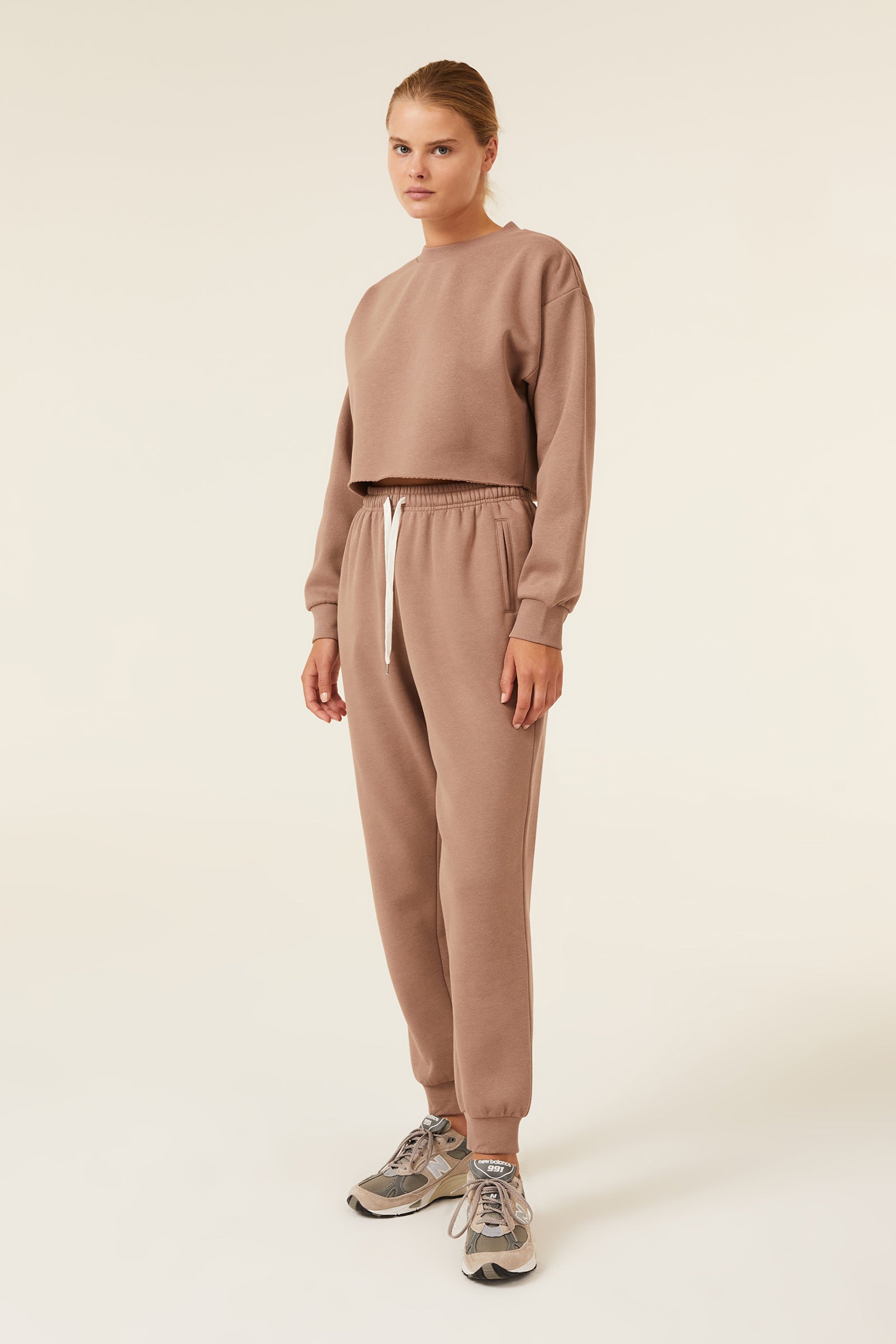 Nude Lucy Carter Classic Crop Sweat In A Brown Carob Colour 