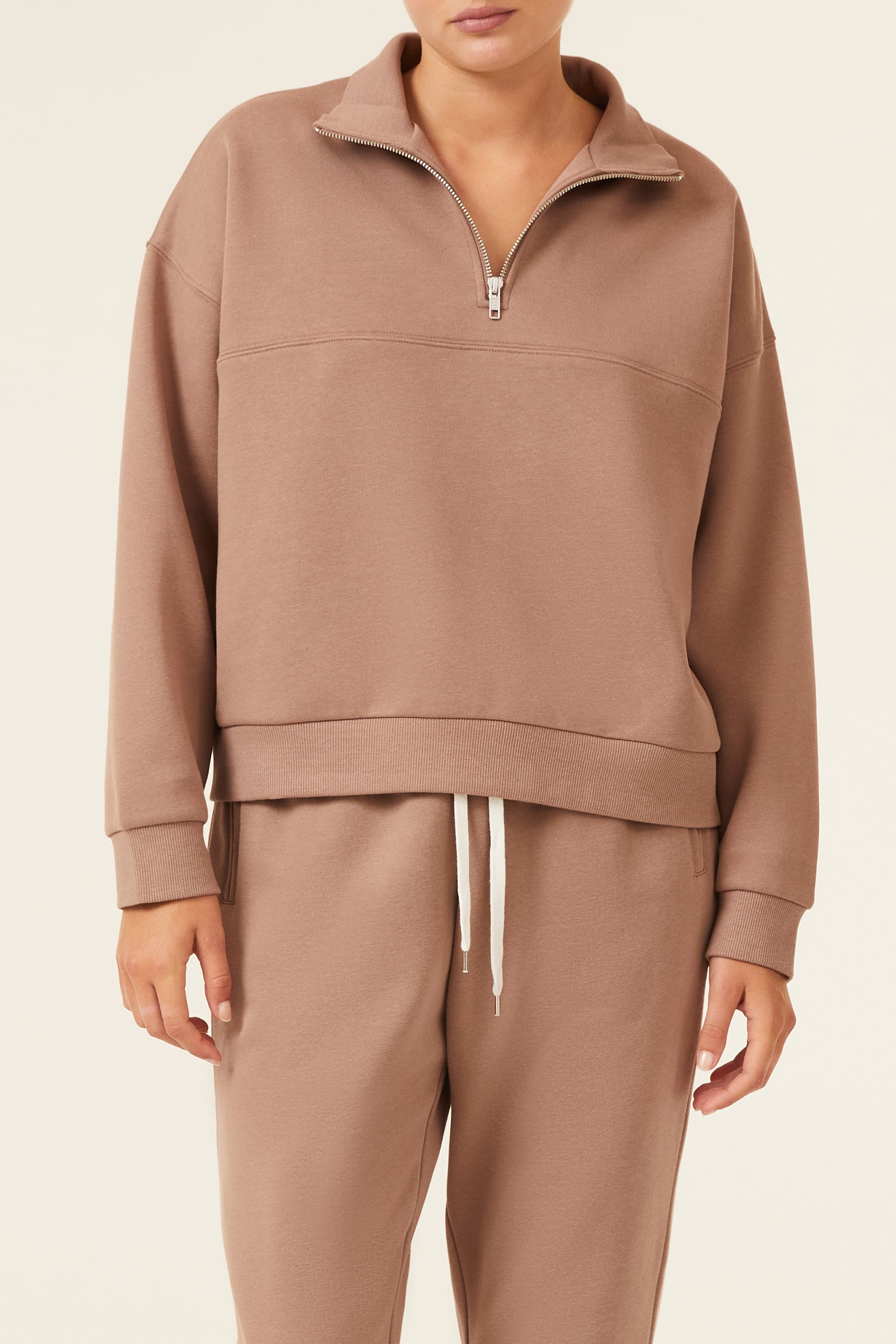 Nude Lucy Carter Zip Front Sweat in a Brown Carob Colour