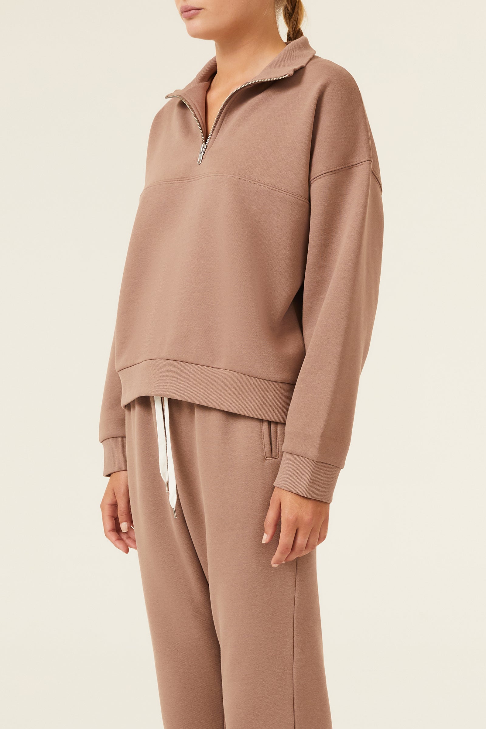 Nude Lucy Carter Zip Front Sweat In A Brown Carob Colour 