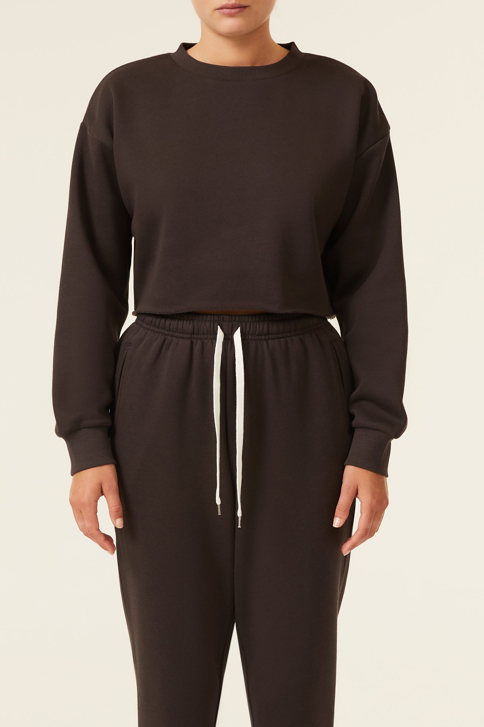 Nude Lucy Carter Classic Crop Sweat In A Brown Coal Colour 