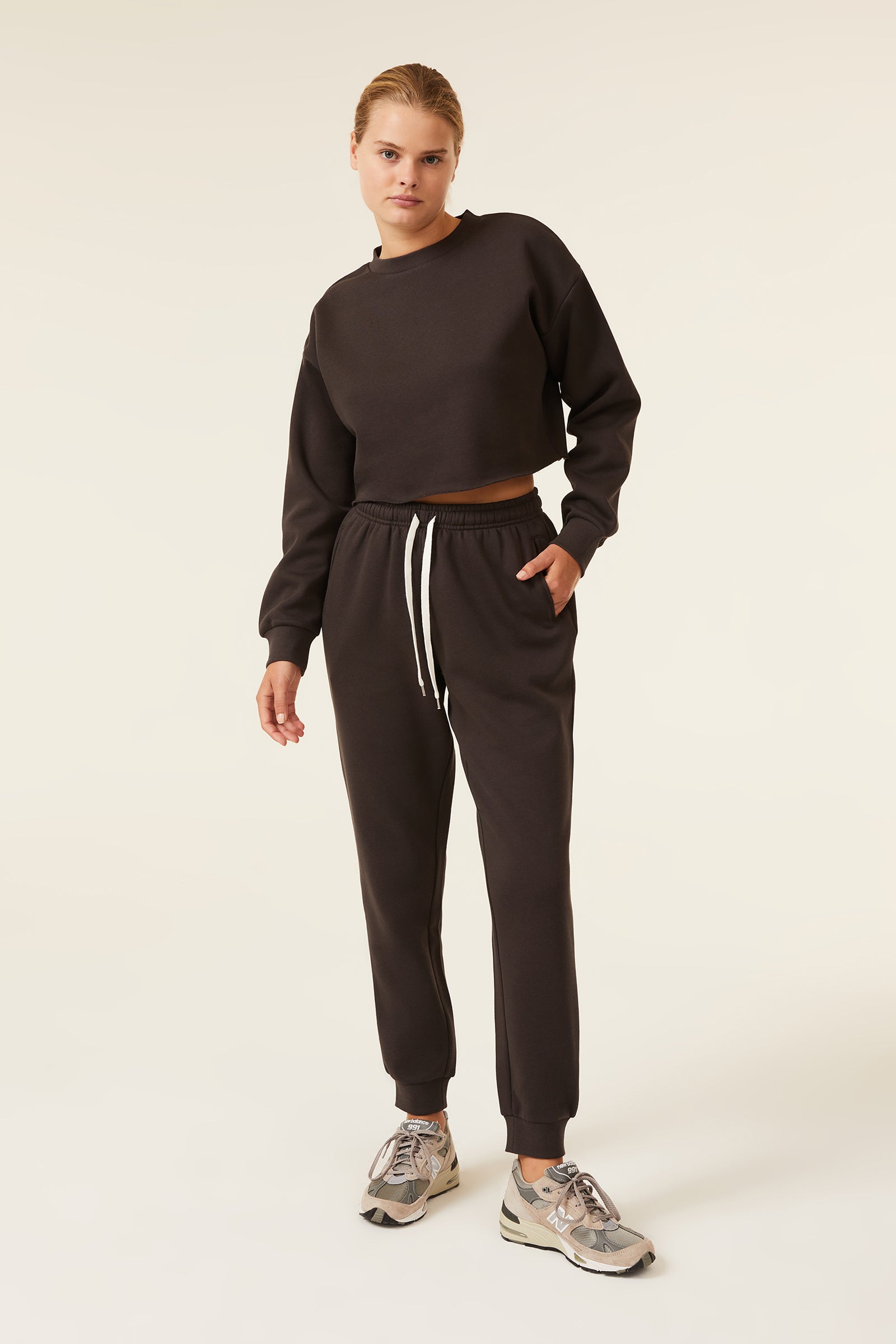 Nude Lucy Carter Classic Crop Sweat In A Brown Coal Colour 