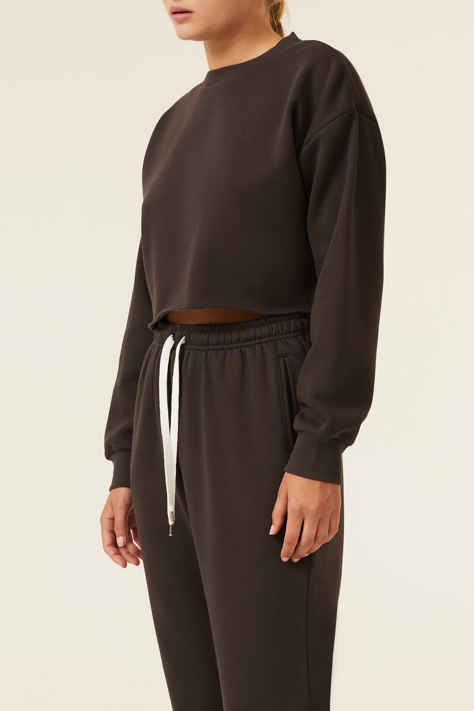Nude Lucy Carter Classic Crop Sweat In A Brown Coal Colour 
