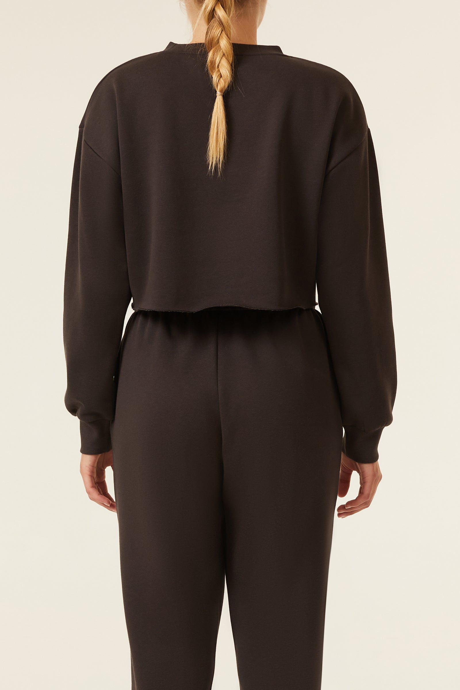 Nude Lucy Carter Classic Crop Sweat In A Brown Coal Colour 