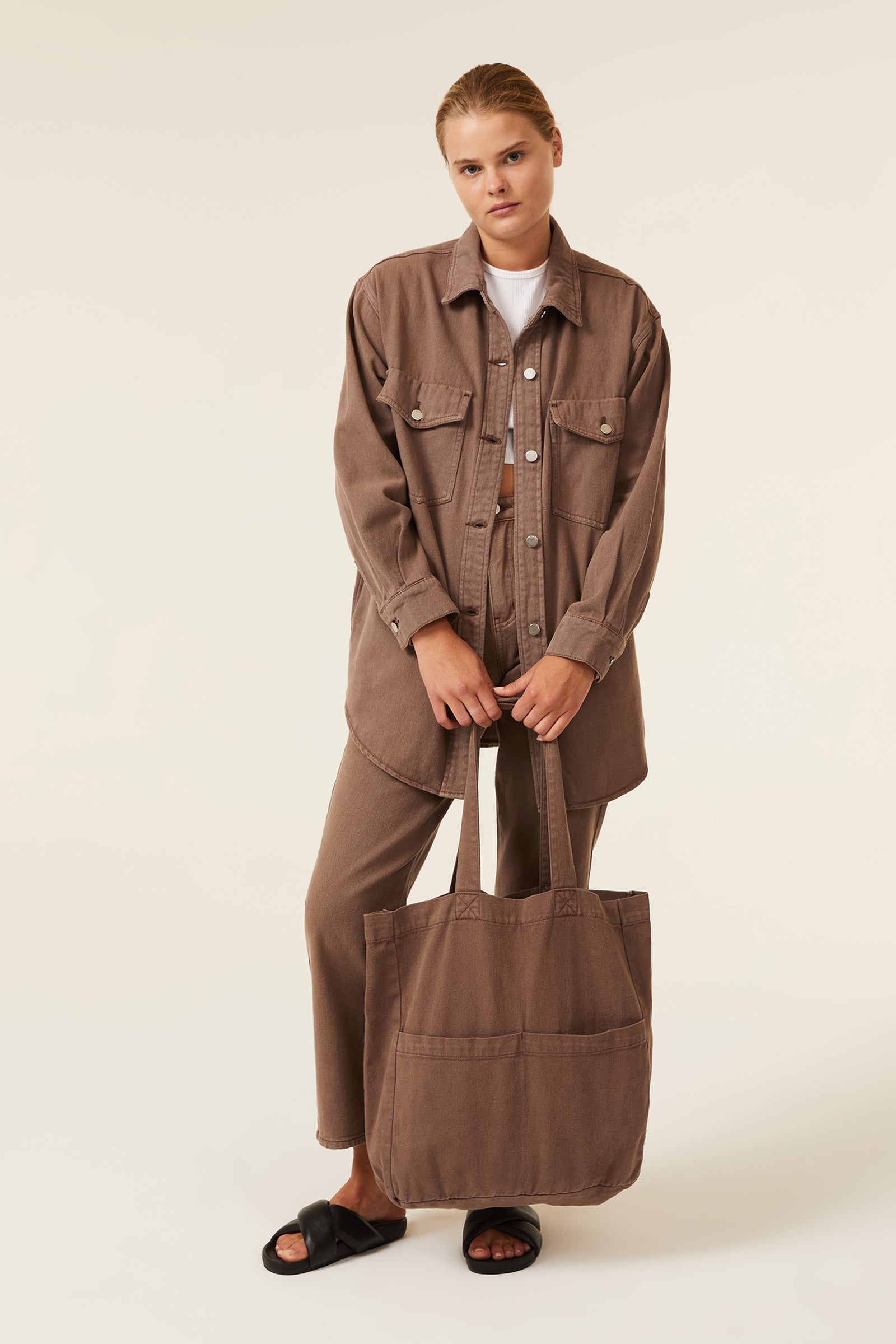 Nude Lucy Nude Denim Tote In A Brown Carob Colour 