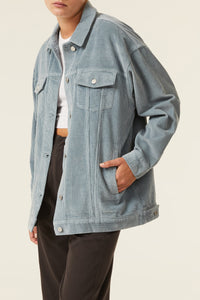 Nude Lucy Binx Longline Cord Jacket In a Green & Blue Toned Marine Colour