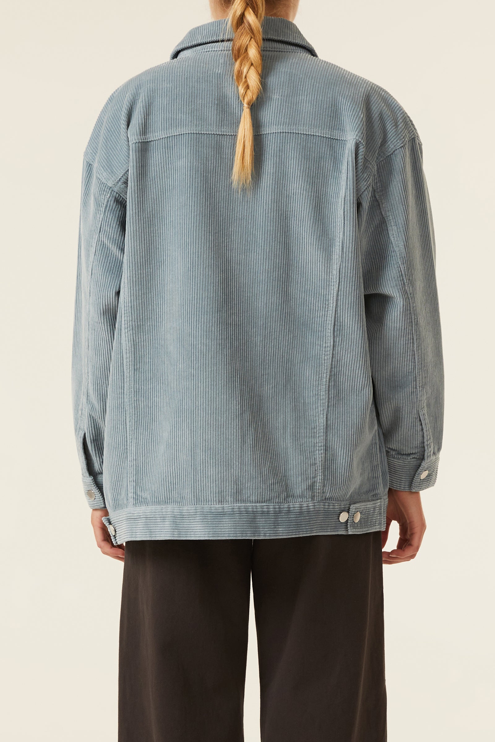Nude Lucy Binx Longline Cord Jacket In a Green & Blue Toned Marine Colour