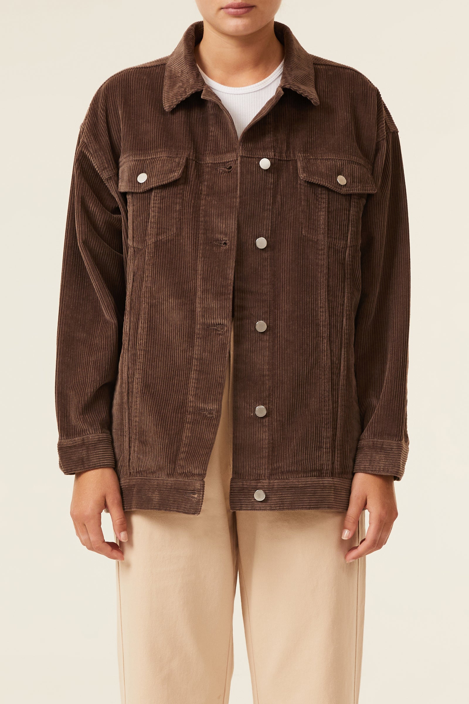 Nude Lucy Binx Longline Cord Jacket In A Dark Brown Smoke Colour 