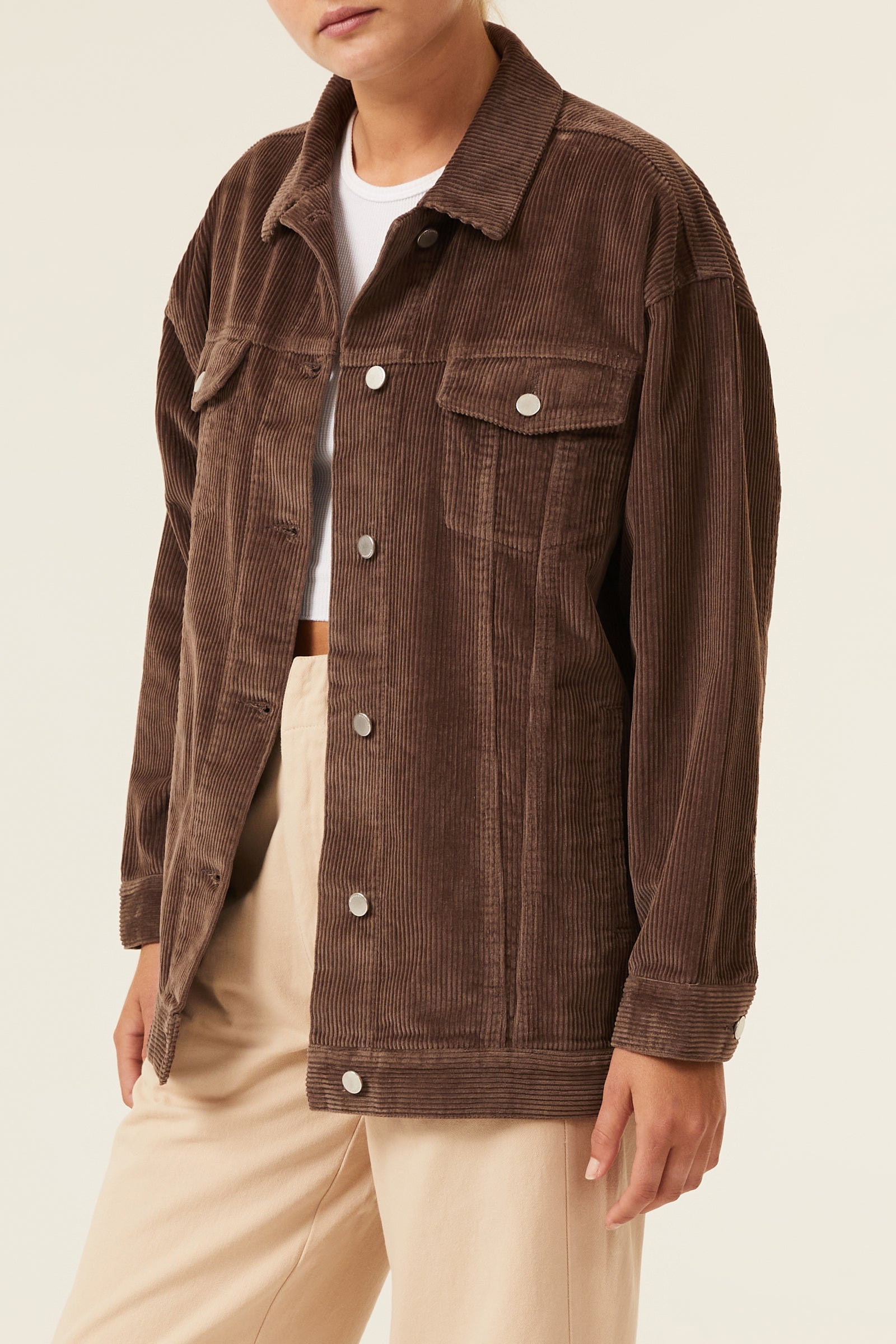 Nude Lucy Binx Longline Cord Jacket In A Dark Brown Smoke Colour 