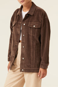 Nude Lucy Binx Longline Cord Jacket In a Dark Brown Smoke Colour