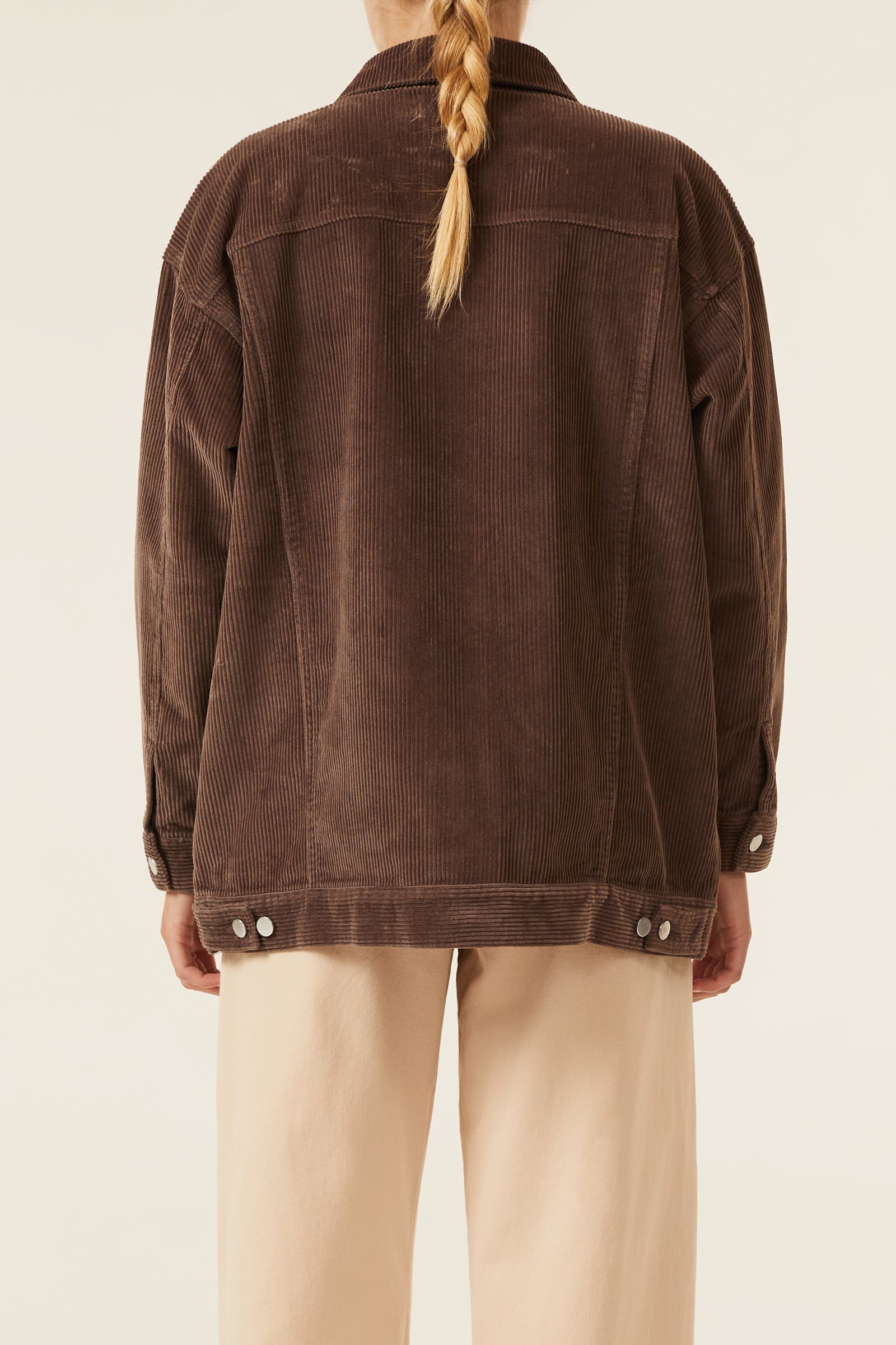 Nude Lucy Binx Longline Cord Jacket In A Dark Brown Smoke Colour 