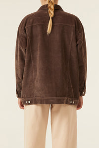 Nude Lucy Binx Longline Cord Jacket In a Dark Brown Smoke Colour