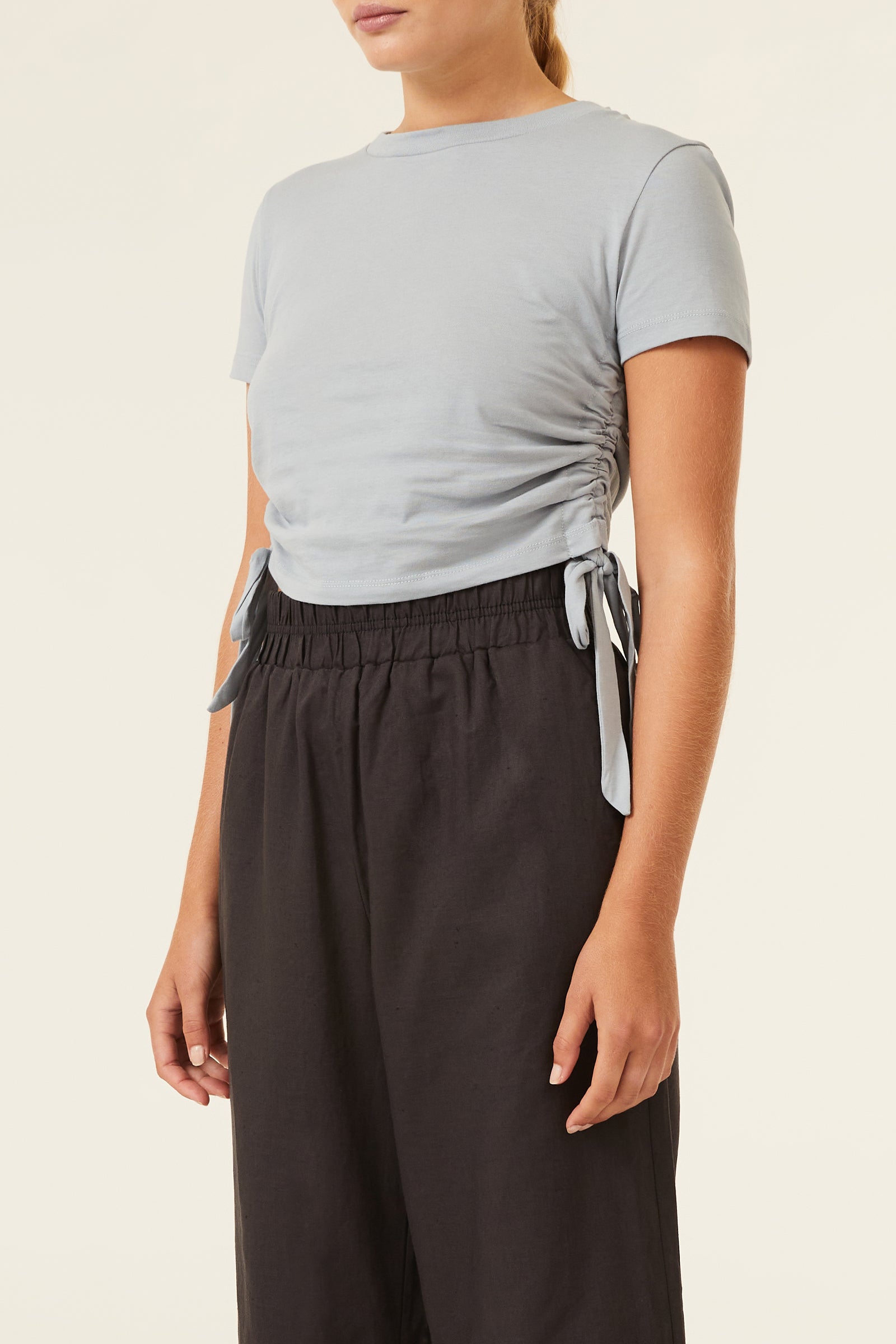 Nude Lucy Rowan Organic Drawstring Tee In A Green & Blue Toned Marine Colour 