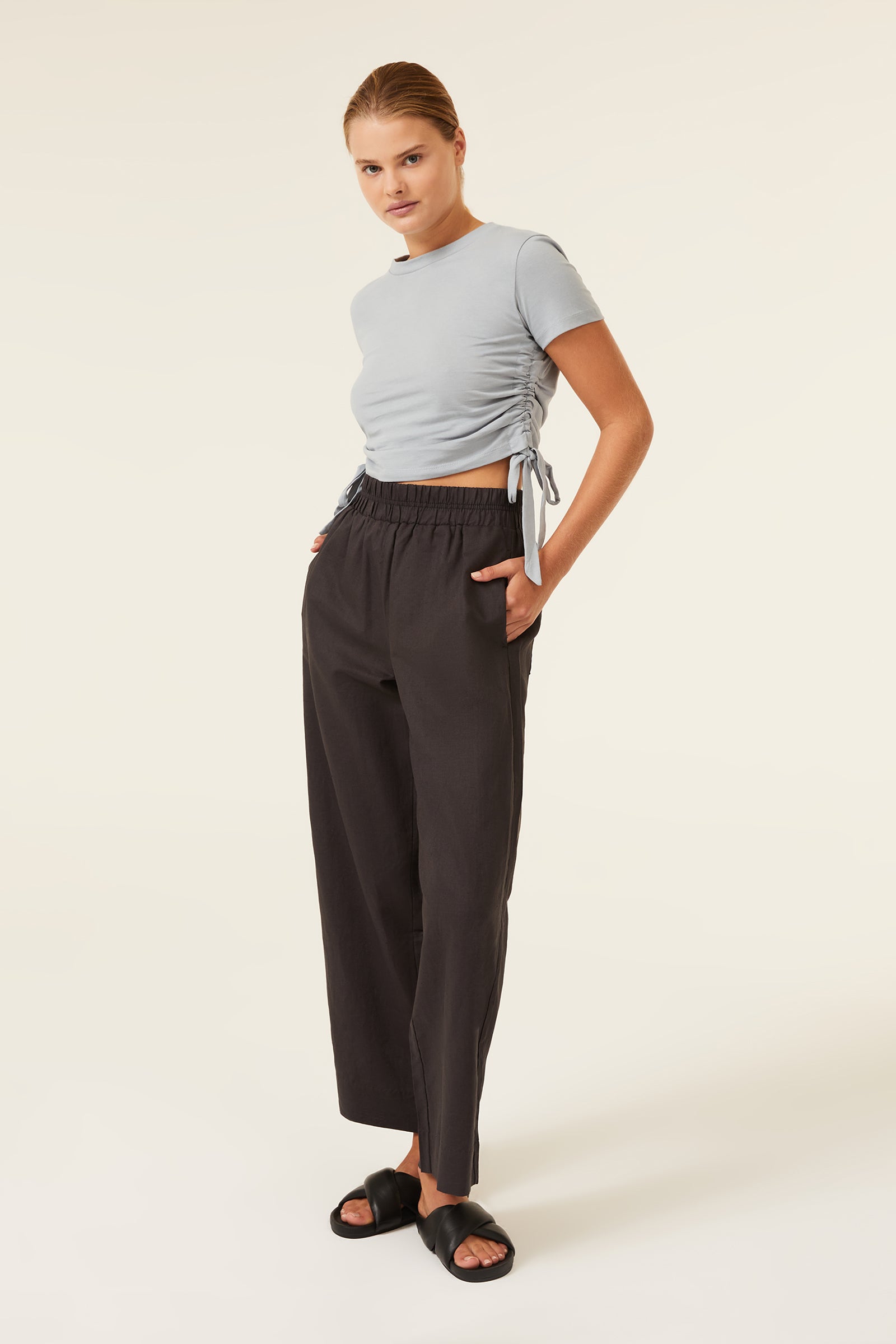 Nude Lucy Rowan Organic Drawstring Tee In A Green & Blue Toned Marine Colour 