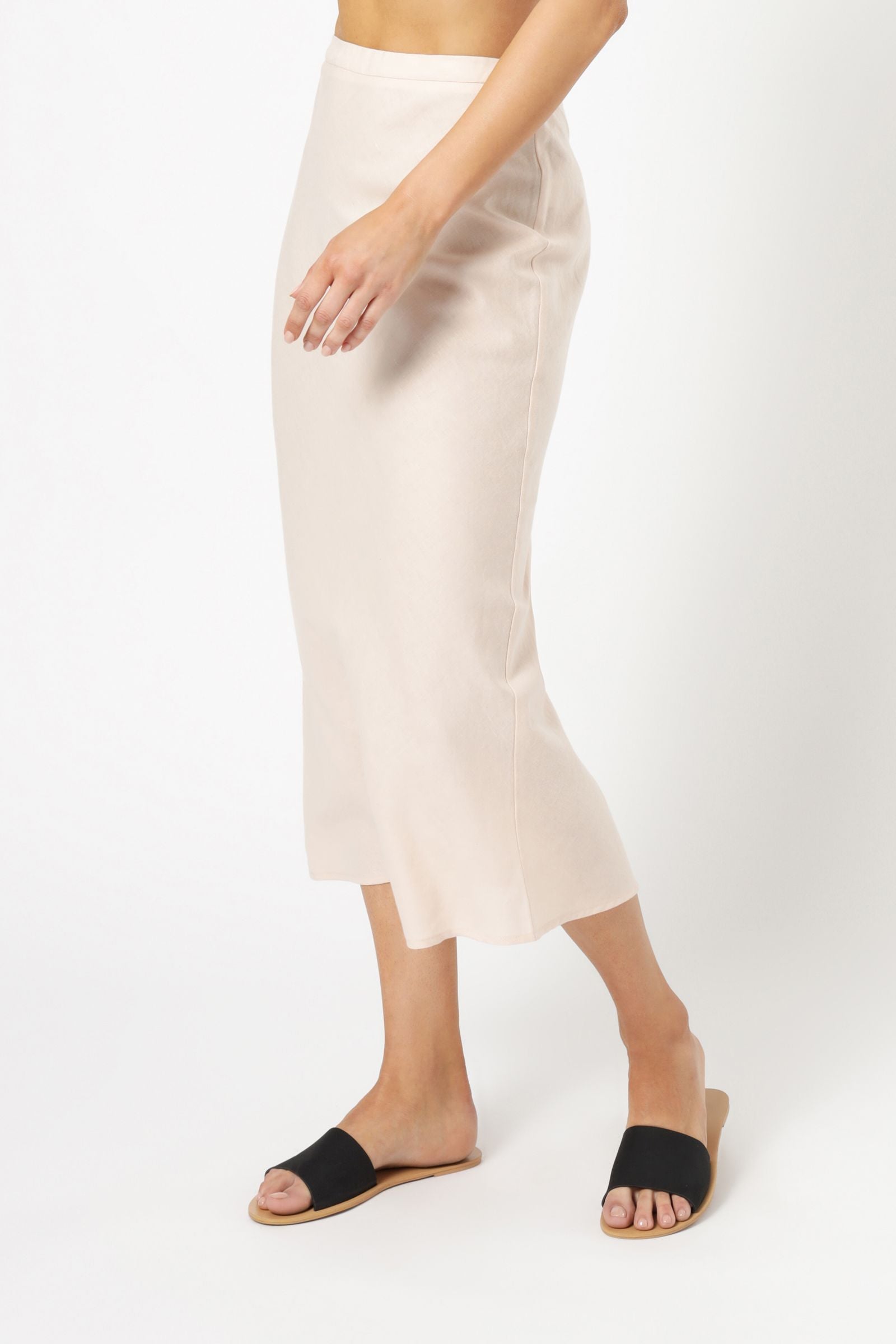 Nude Lucy Miles Linen Midi Skirt Nude Skirt 