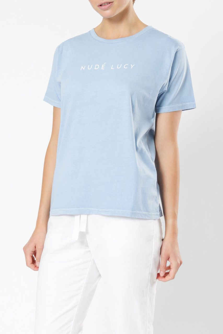 Nude Lucy Nude Lucy washed slogan tee capri blue t shirt
