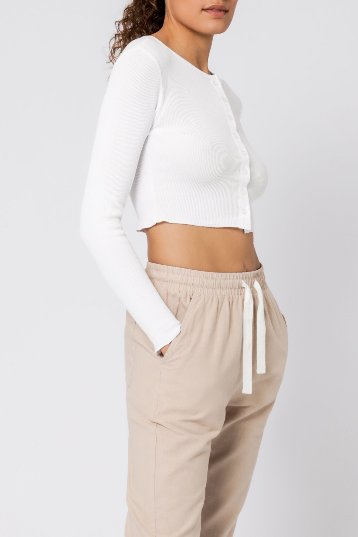 Nude Lucy eden button front waffle tee white tees