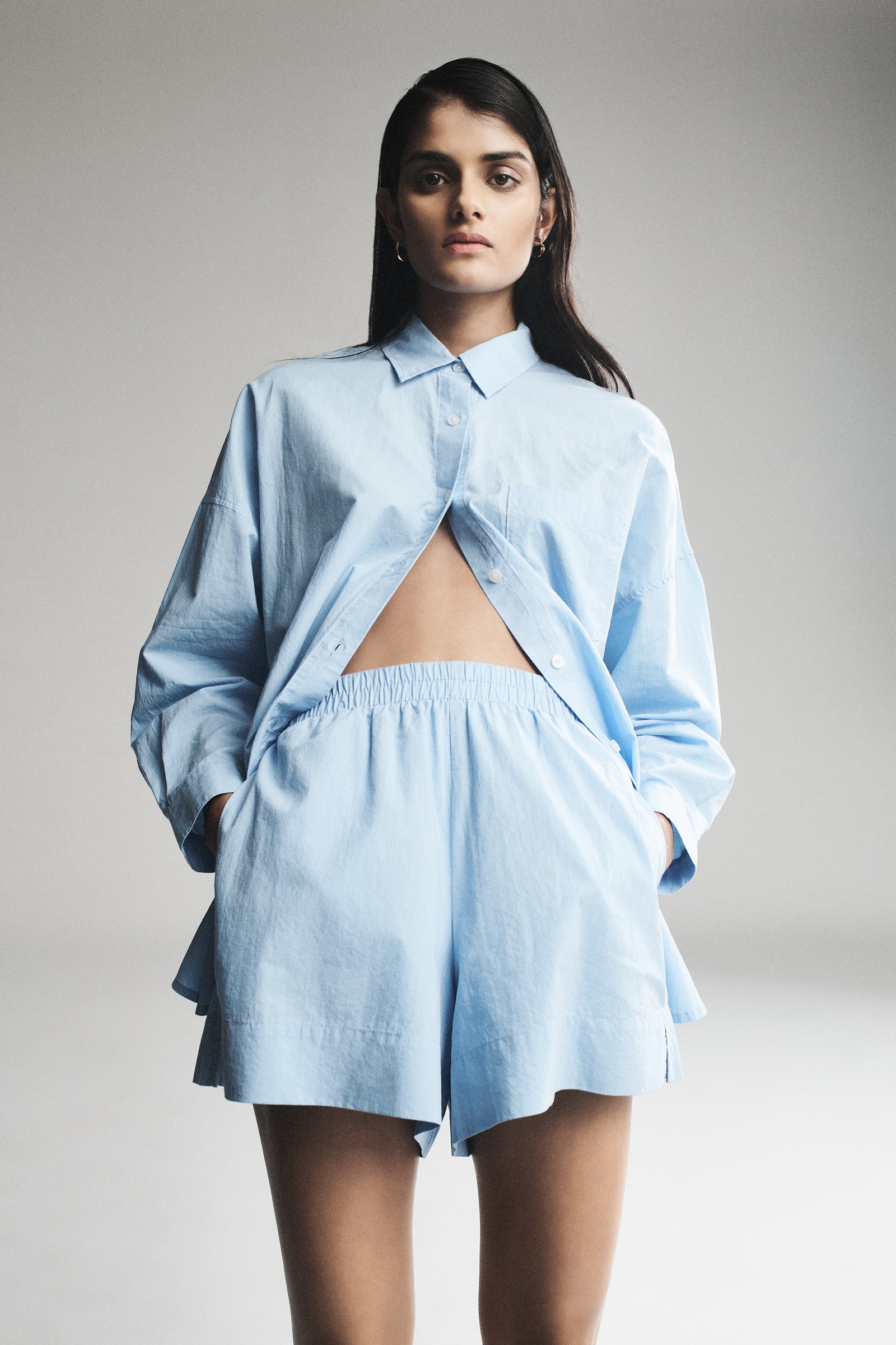Nude Lucy Naya Washed Cotton Shirt In A Blue Horizon Colour 