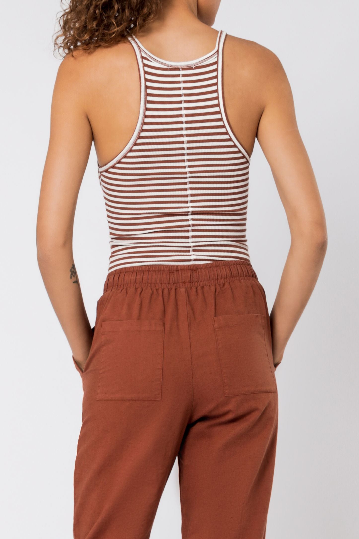 Nude Lucy Charlie Rib Stripe Tank Pecan Stripe Top 