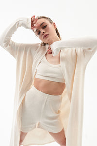 Nude Lucy Lounge Rib Longline Short Cream in Marle