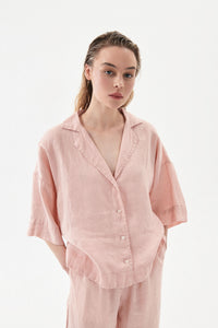 Nude Lucy Lounge Linen Shirt in a Light Pink Guava Colour