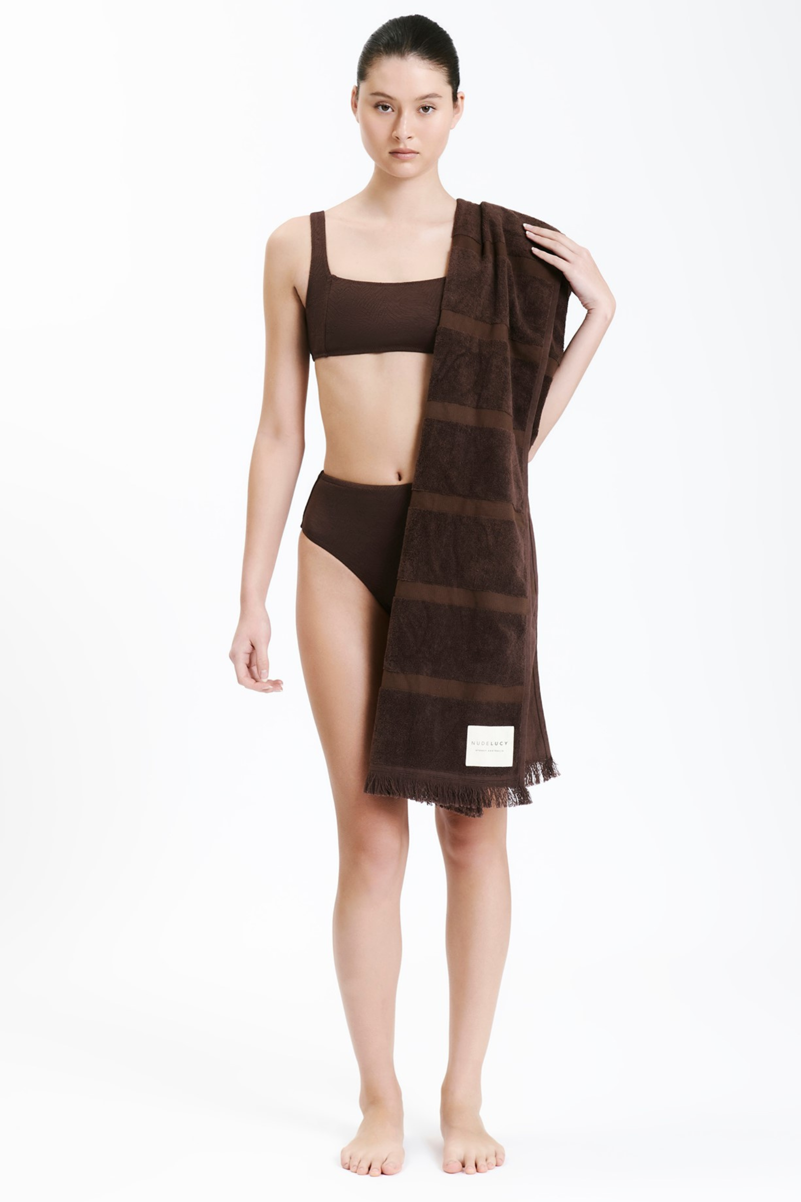 Nude Lucy Nude Classic Beach Towel In A Brown Chocolate Cacao Colour 