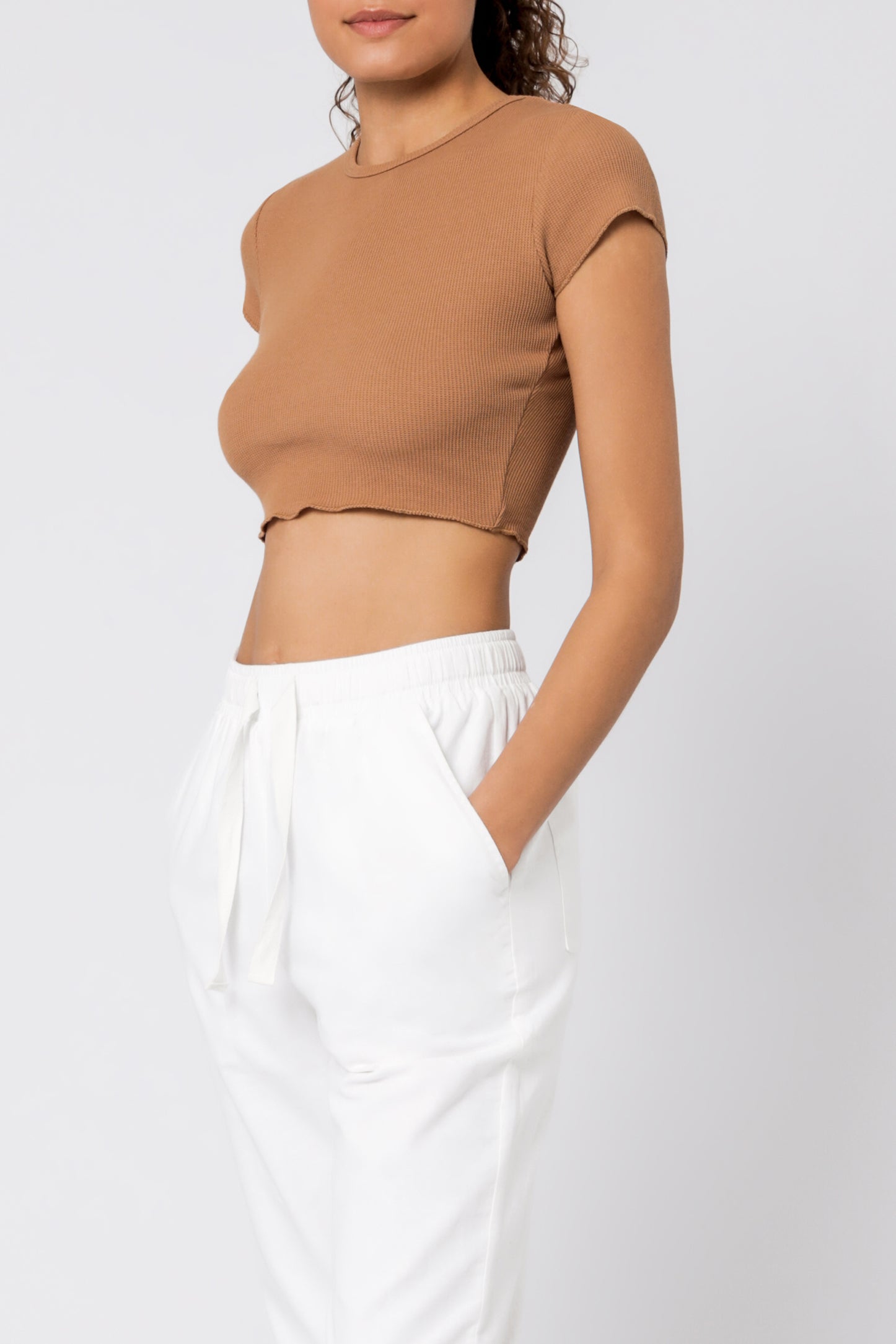 Nude Lucy Cameron Basic Waffle Tee Tobacco T Shirt 
