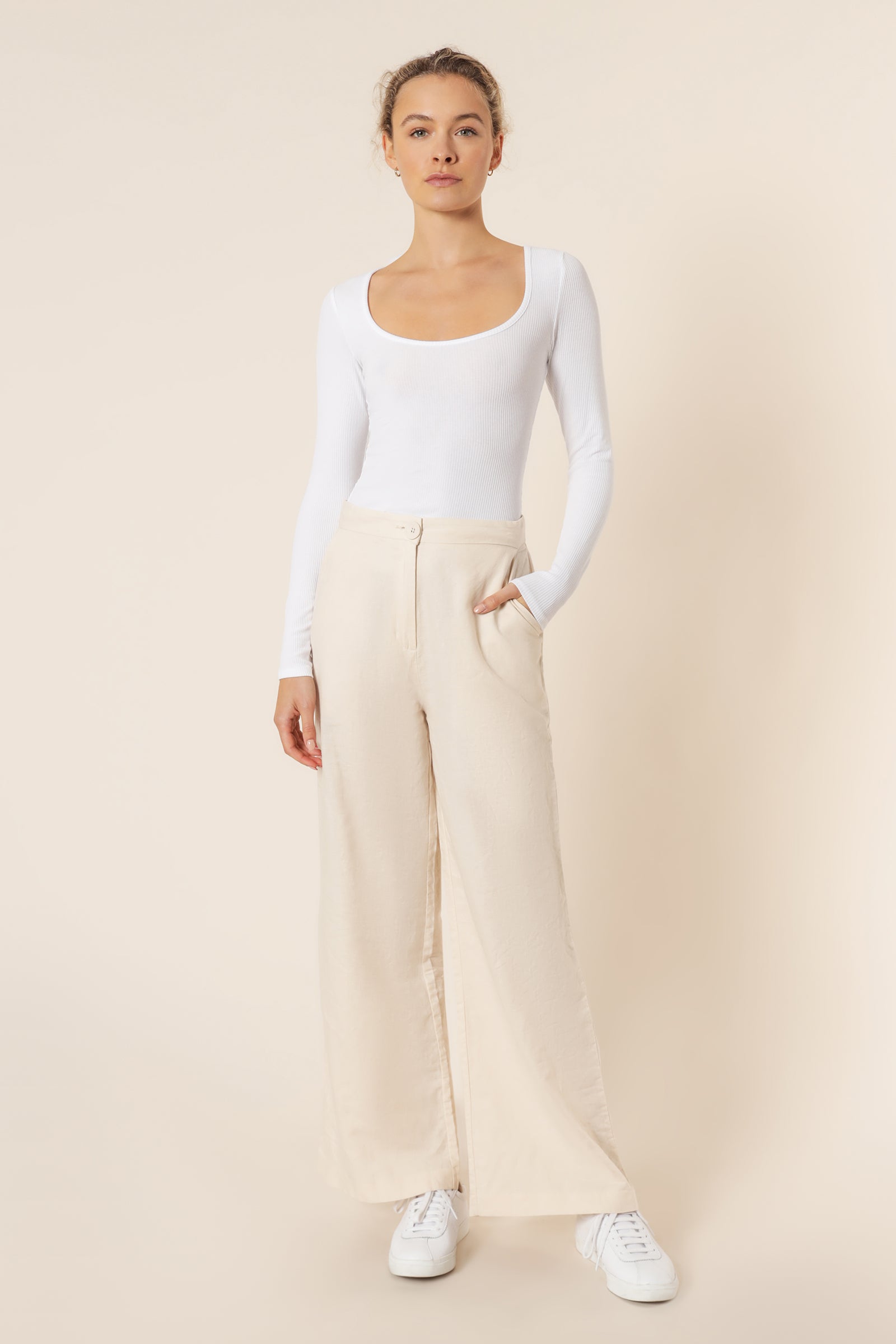 Nude Lucy Maya Long Sleeve Rib Tee White Top 
