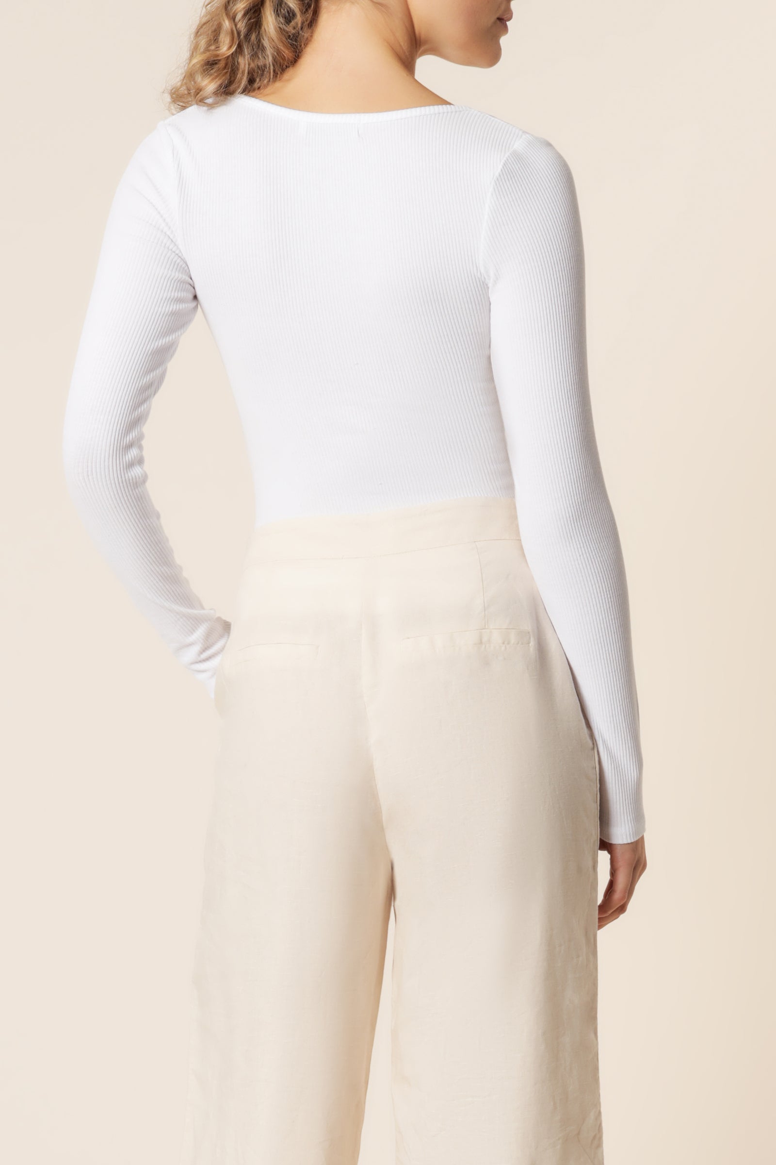 Nude Lucy Maya Long Sleeve Rib Tee White Top 