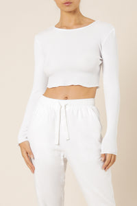 Nude Lucy cameron waffle long sleeve tee white top