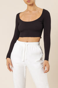 Nude Lucy cameron waffle long sleeve scoop tee black top