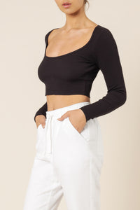 Nude Lucy cameron waffle long sleeve scoop tee black top