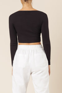Nude Lucy cameron waffle long sleeve scoop tee black top