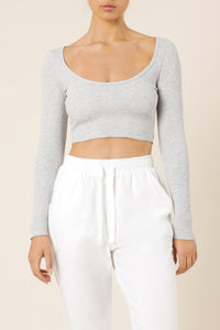 Nude Lucy cameron waffle long sleeve scoop tee grey marle top