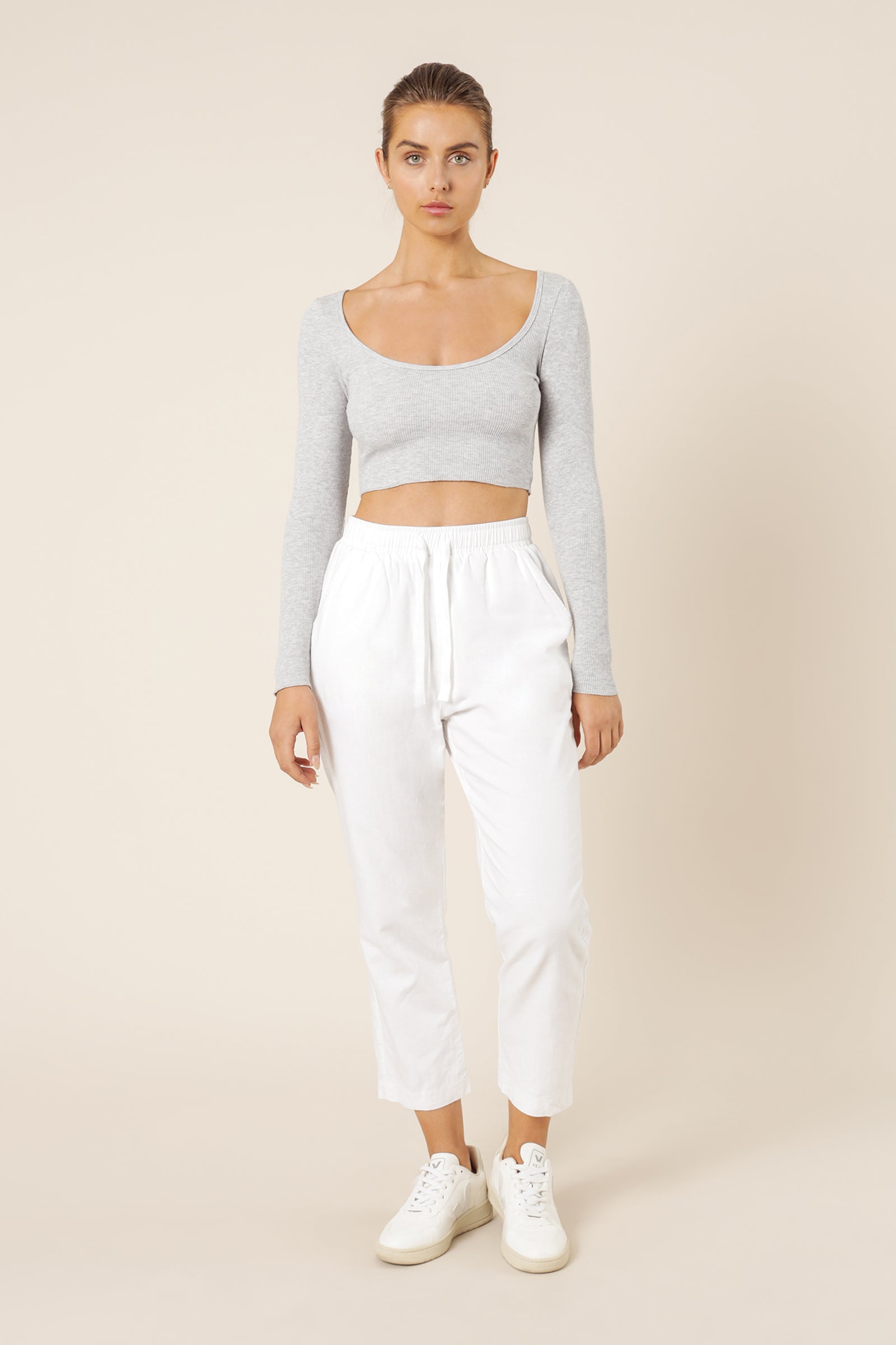 Nude Lucy Cameron Waffle Long Sleeve Scoop Tee Grey Marle Top 
