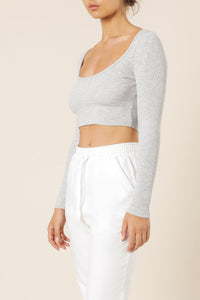 Nude Lucy cameron waffle long sleeve scoop tee grey marle top