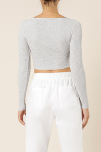 Nude Lucy cameron waffle long sleeve scoop tee grey marle top
