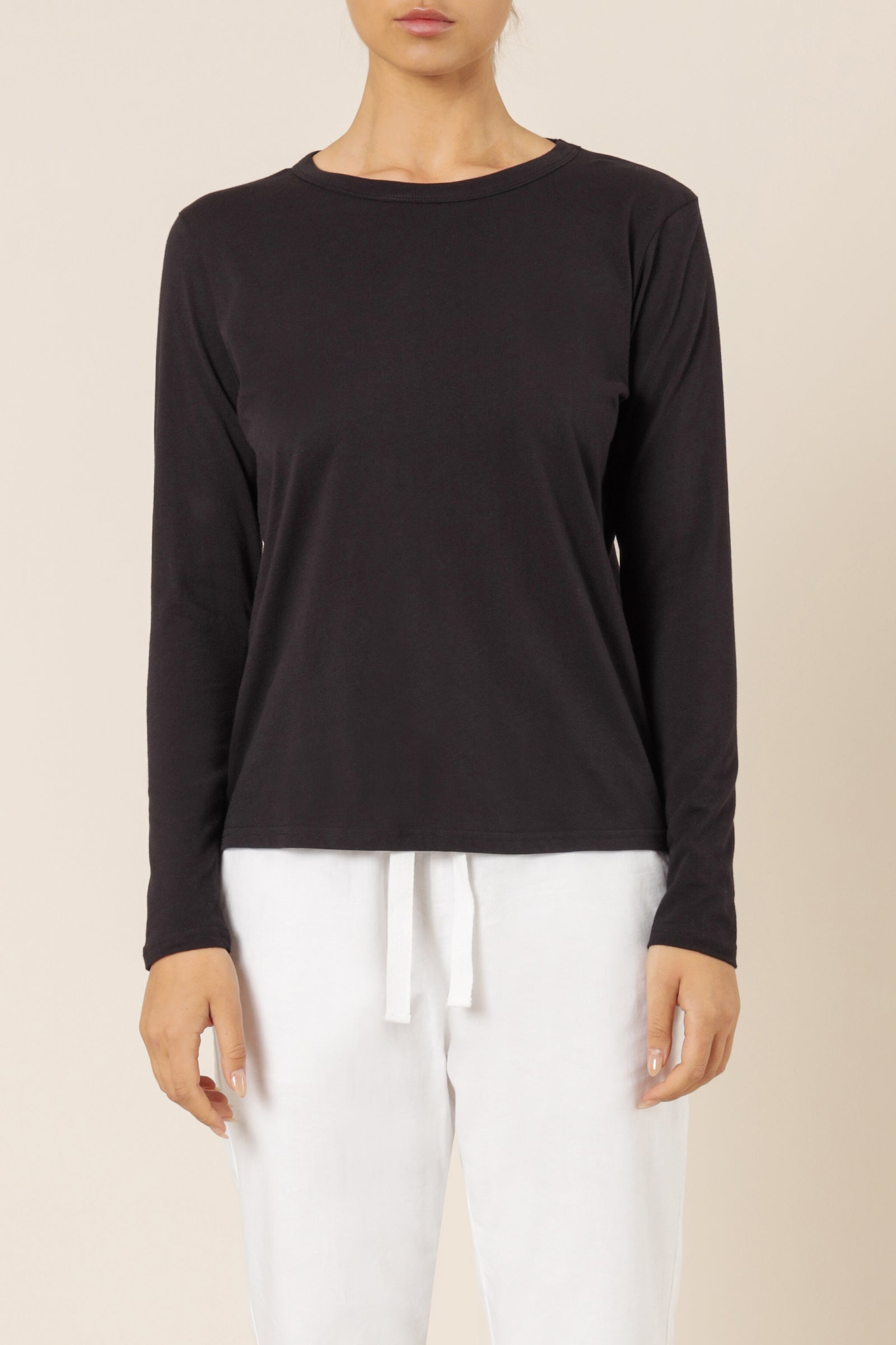 Nude Lucy Ava Long Sleeve Tee Black Top 