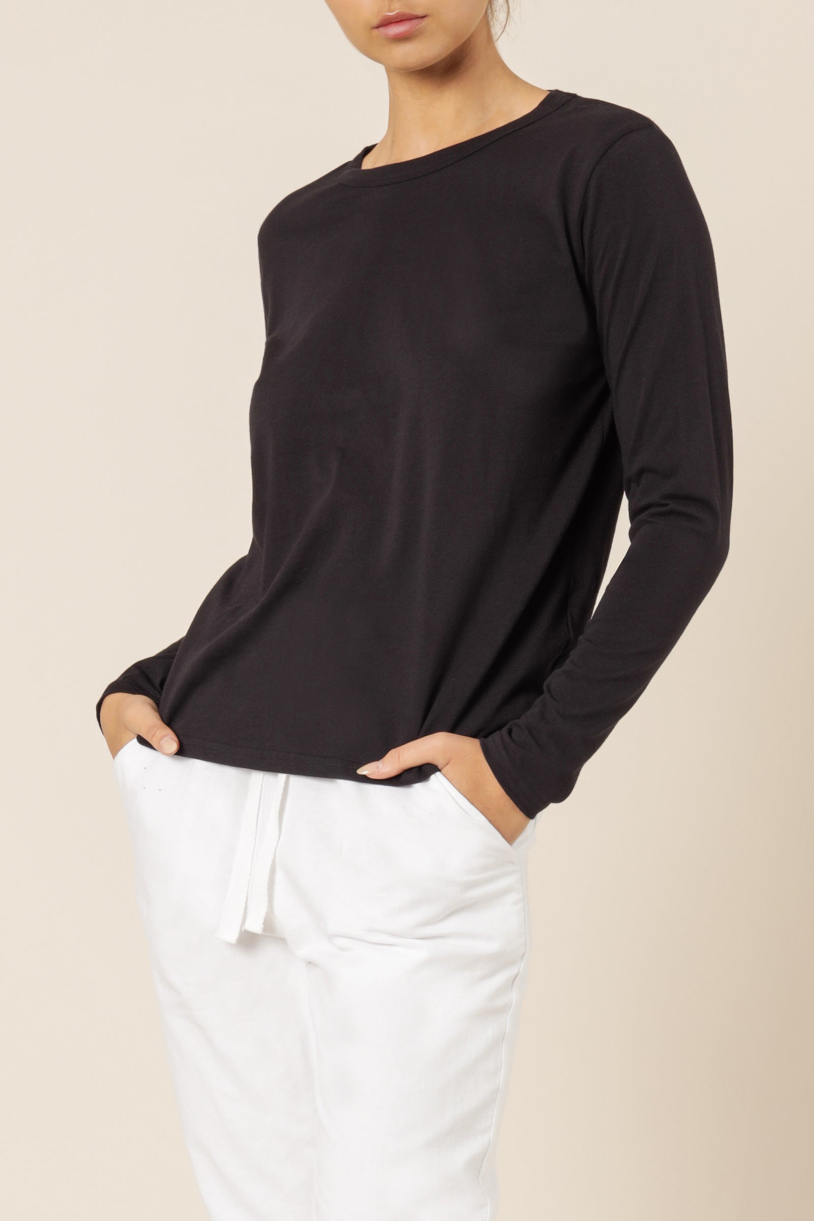 Nude Lucy Ava Long Sleeve Tee Black Top 