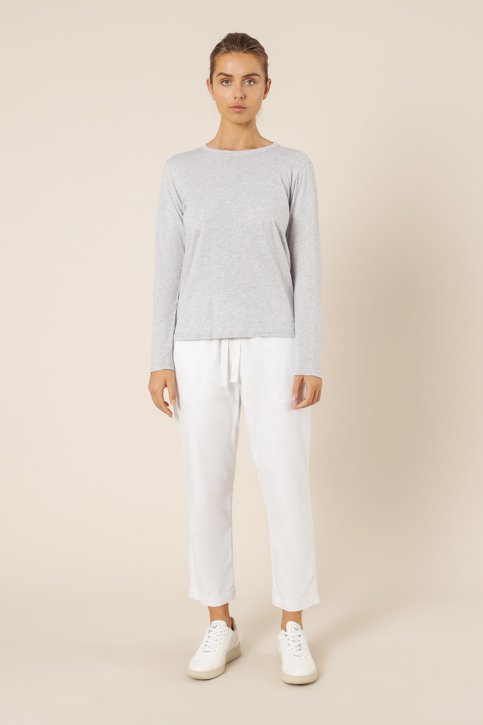 Nude Lucy Ava Long Sleeve Tee Grey Marle Top 