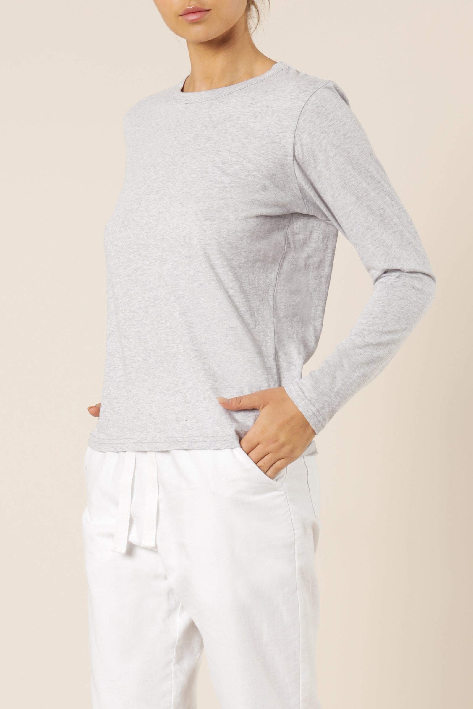 Nude Lucy Ava Long Sleeve Tee Grey Marle Top 