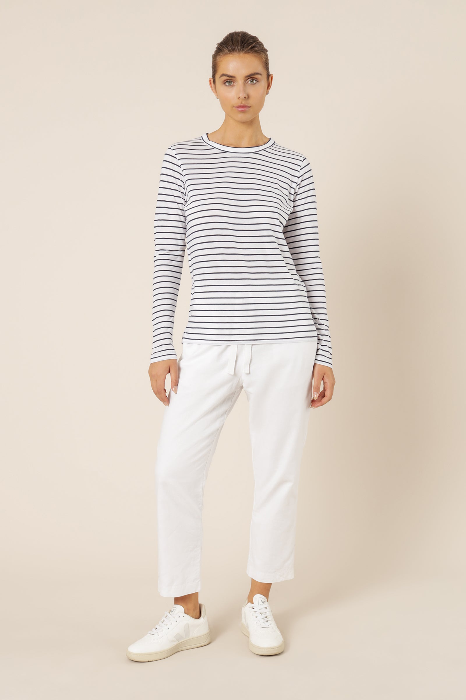Nude Lucy Ava Long Sleeve Tee Navy Stripe Top 