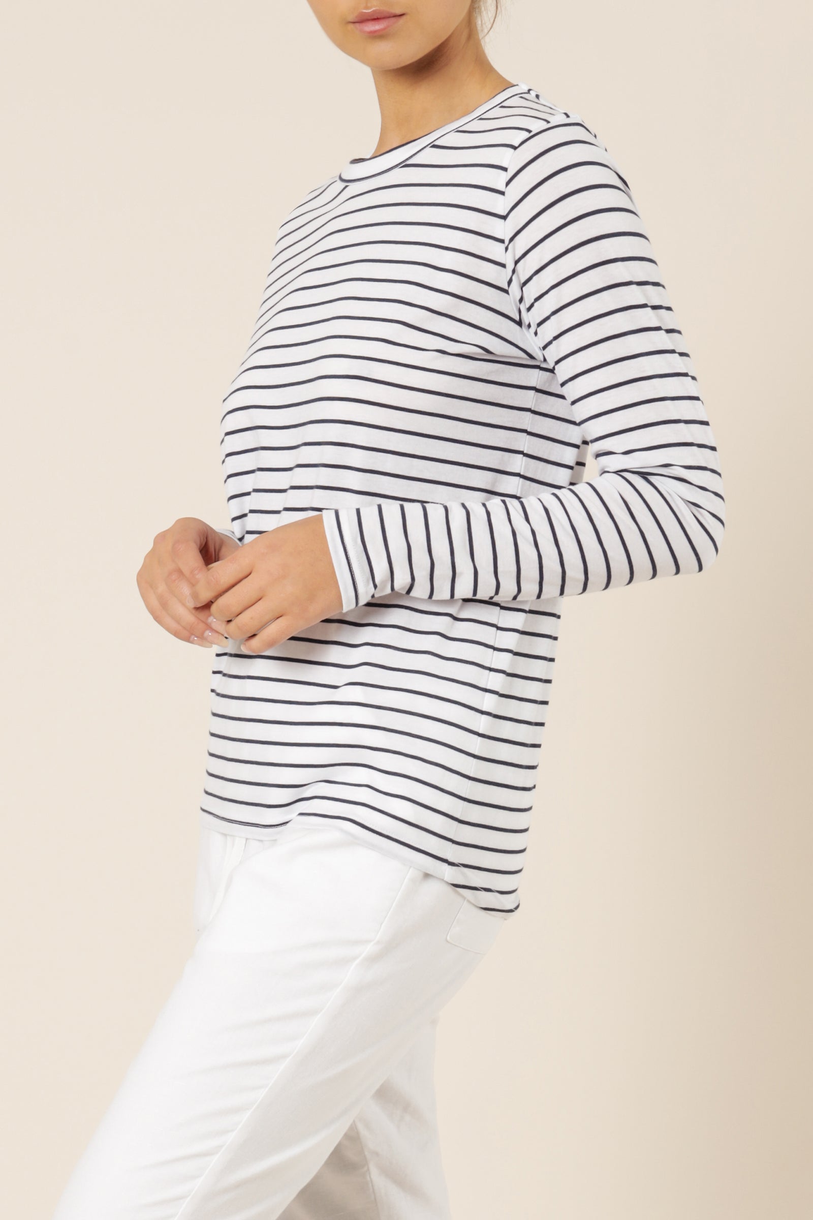 Nude Lucy Ava Long Sleeve Tee Navy Stripe Top 