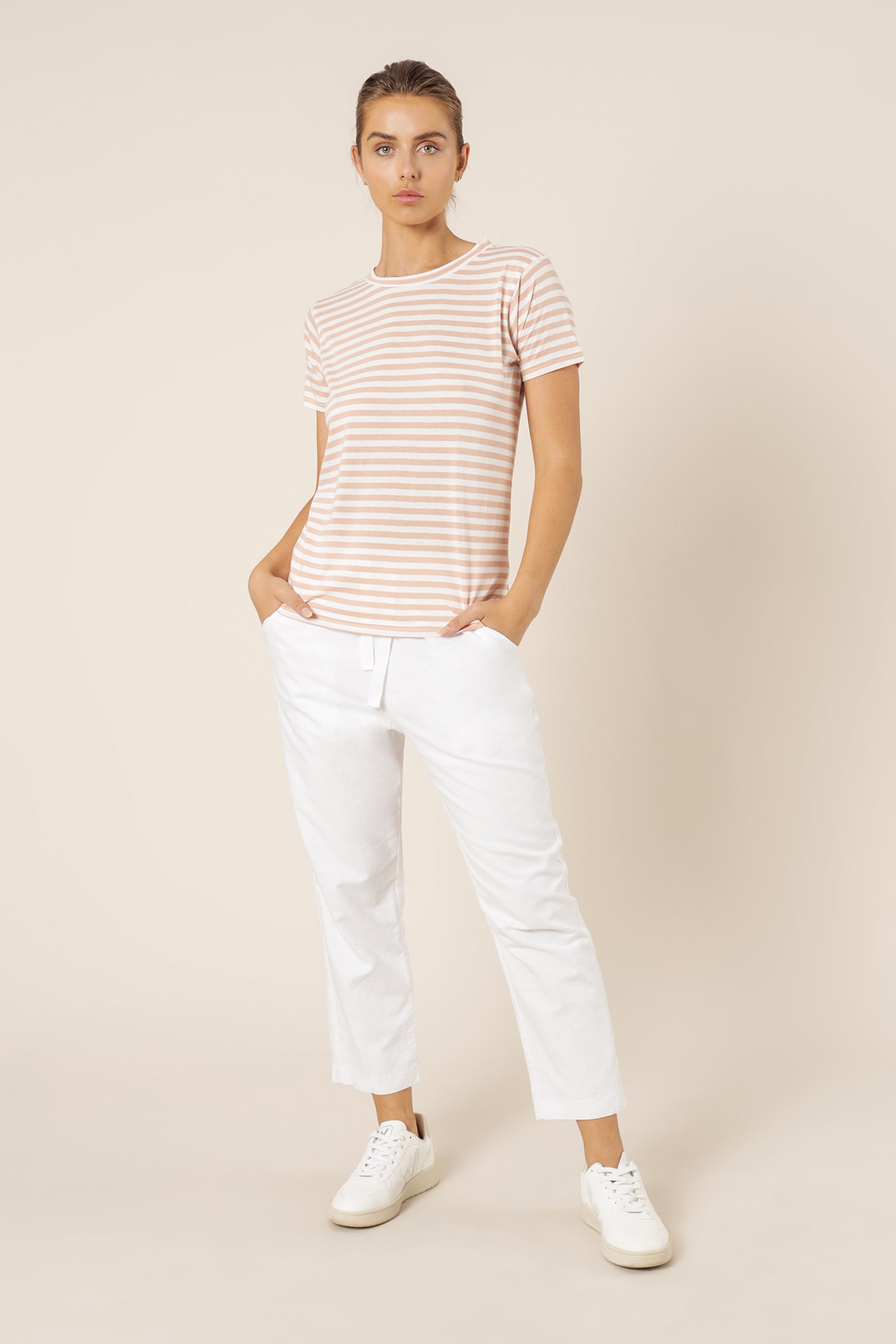 Nude Lucy Harper Basic Crew Neck Tee Nude Stripe Top 