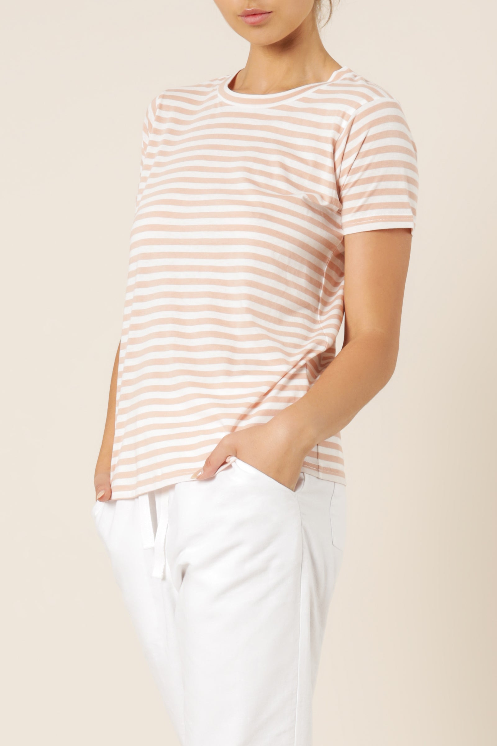 Nude Lucy Harper Basic Crew Neck Tee Nude Stripe Top 
