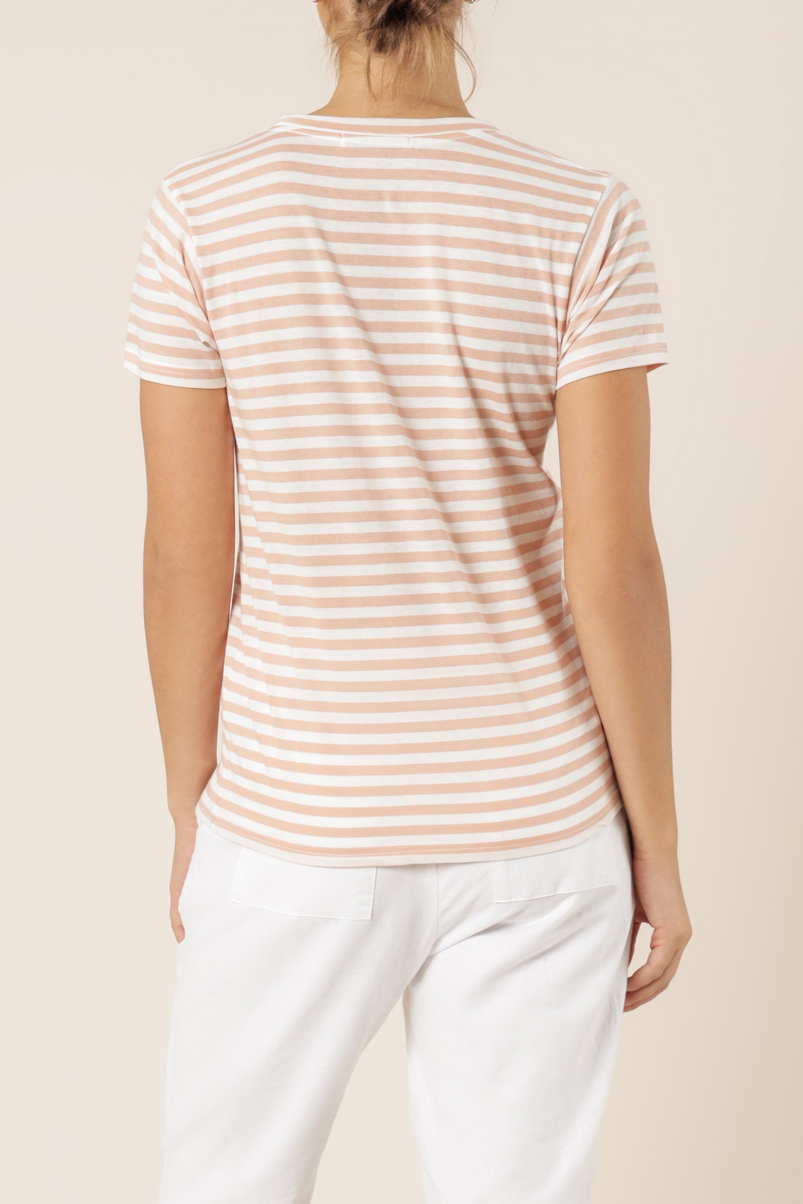 Nude Lucy Harper Basic Crew Neck Tee Nude Stripe Top 
