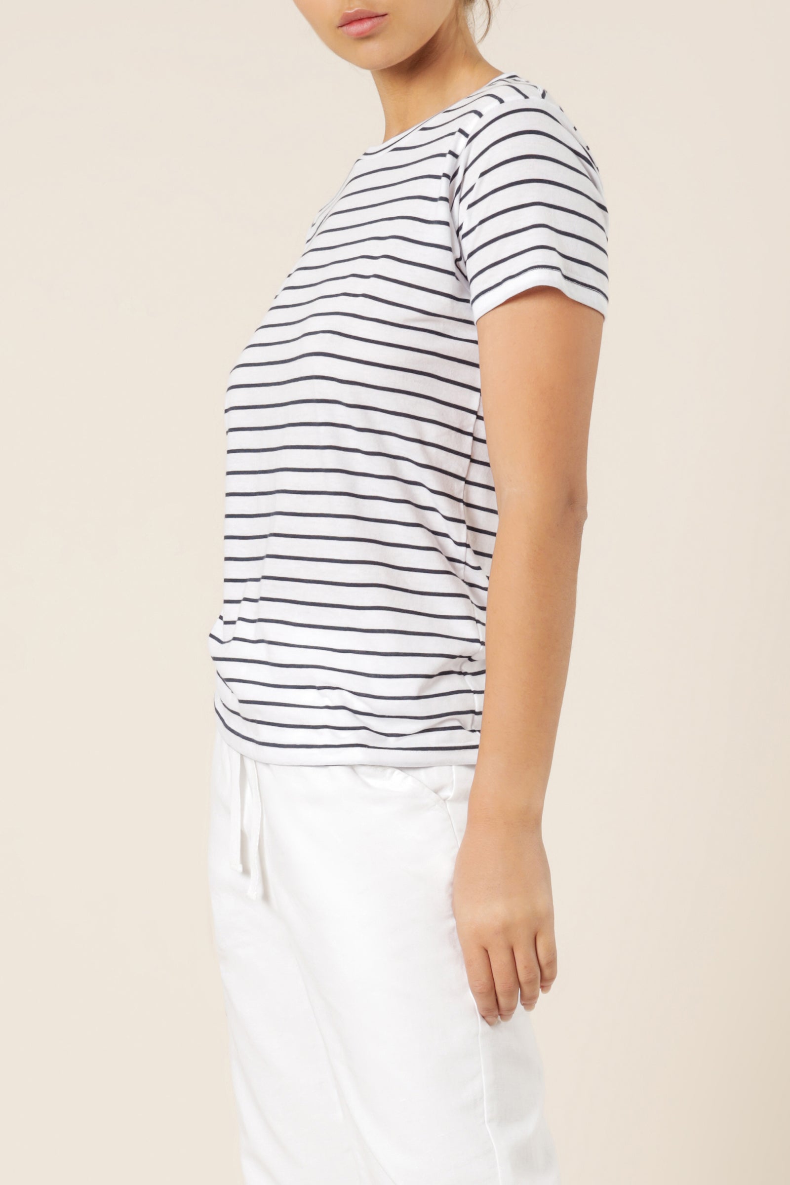 Nude Lucy Harper Basic Crew Neck Tee Navy Stripe Top 